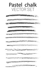 Vector set of black and white strokes of oil crayons isolated on white. Traced collection of long and wide traces of oil pencils in grayscale.