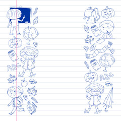 Back to school vector pattern. Education icons for children.