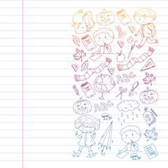 Back to school vector pattern. Education icons for children.