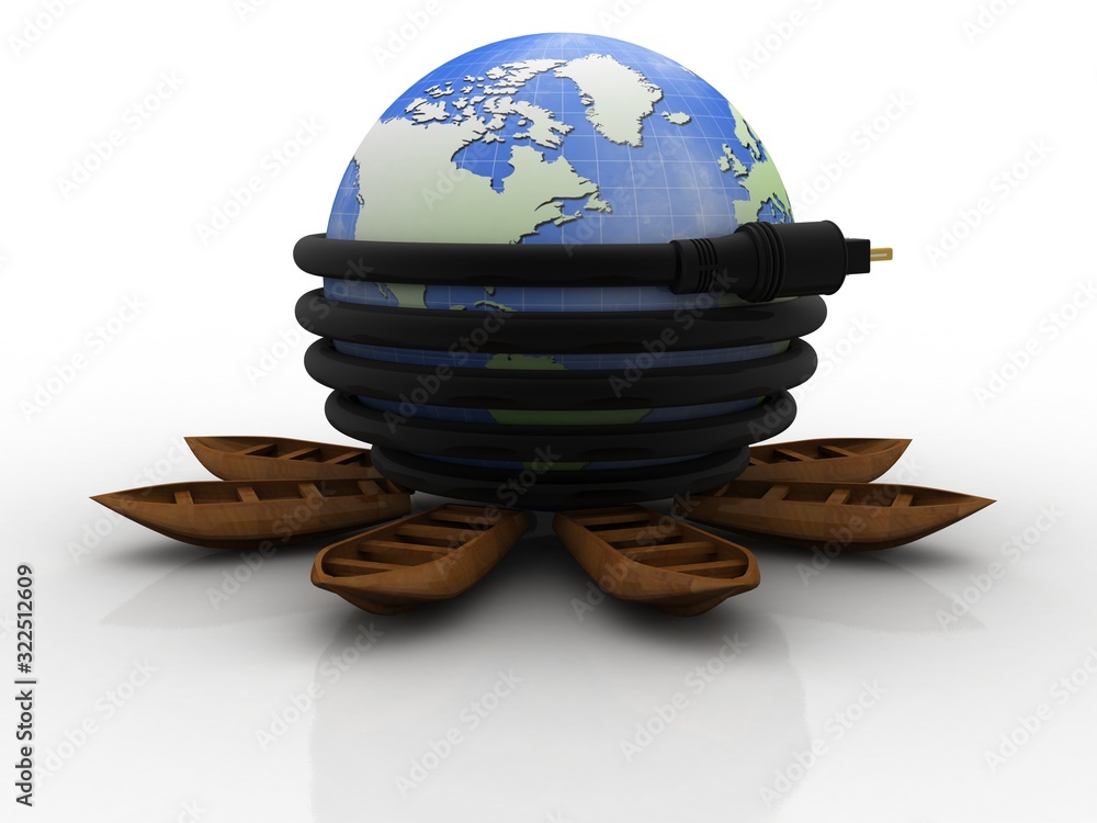 Poster 3d rendering aux cable connected globe with boot