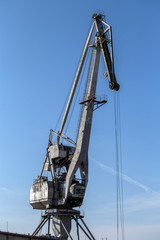 Old cargo crane on the Danube bank