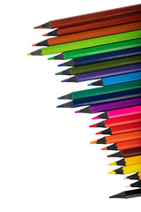 Art colorful background or banner with place for text, copy-space. Color pencils on right on white background. Mock-up.