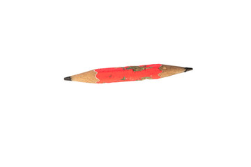 Worn short bitten double-sided pencil isolated on pure white background..