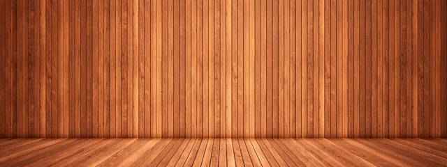 Fotobehang Concept of conceptuele vintage of grungy bruine achtergrond van natuurlijk hout of houten oude textuurvloer en muur als een retro patroonlay-out. Een 3D-illustratiemetafoor voor tijd, materiaal, leegte, leeftijd © high_resolution