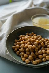 vegan cooking concept, chickpeas and  liquid called aquafaba