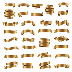 Golden Ribbon Set Isolated White Background