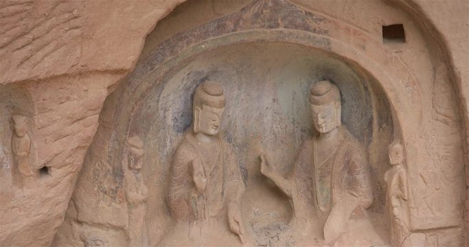 Buddhist grottoes sculpture in Bingling Temple, Gansu China. UNESCO World Heritage Site.