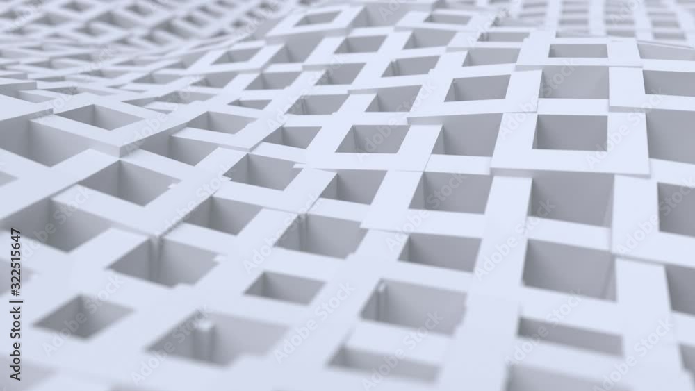 Poster abstract background with white moving cubic surface. geometric concept with wavy ripples. motion des