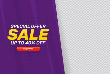 Sale banner with isolated place for your design or image. Purple color. Special offer .Vector illustration design