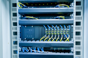 Network switch and ethernet cables,Data Center Concept.