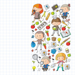 Back to school vector pattern. Education icons for children.