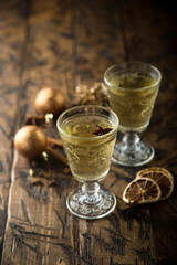 Homemade spiced white mulled wine