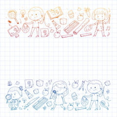Back to school vector pattern. Education icons for children.