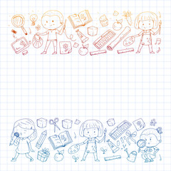 Back to school vector pattern. Education icons for children.