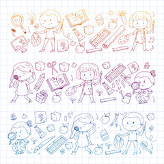 Back to school vector pattern. Education icons for children.