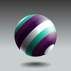 Color striped sphere with realistic light and shadow. Abstract 3D vector object.