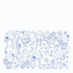 Back to school vector pattern. Education icons for children.