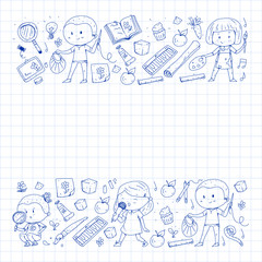 Back to school vector pattern. Education icons for children.