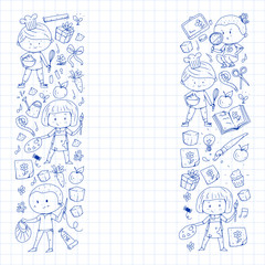 Back to school vector pattern. Education icons for children.