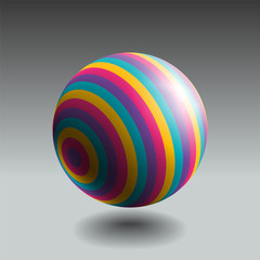 Color striped sphere with realistic light and shadow. Abstract 3D vector object.