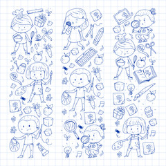 Fototapeta premium Back to school vector pattern. Education icons for children.