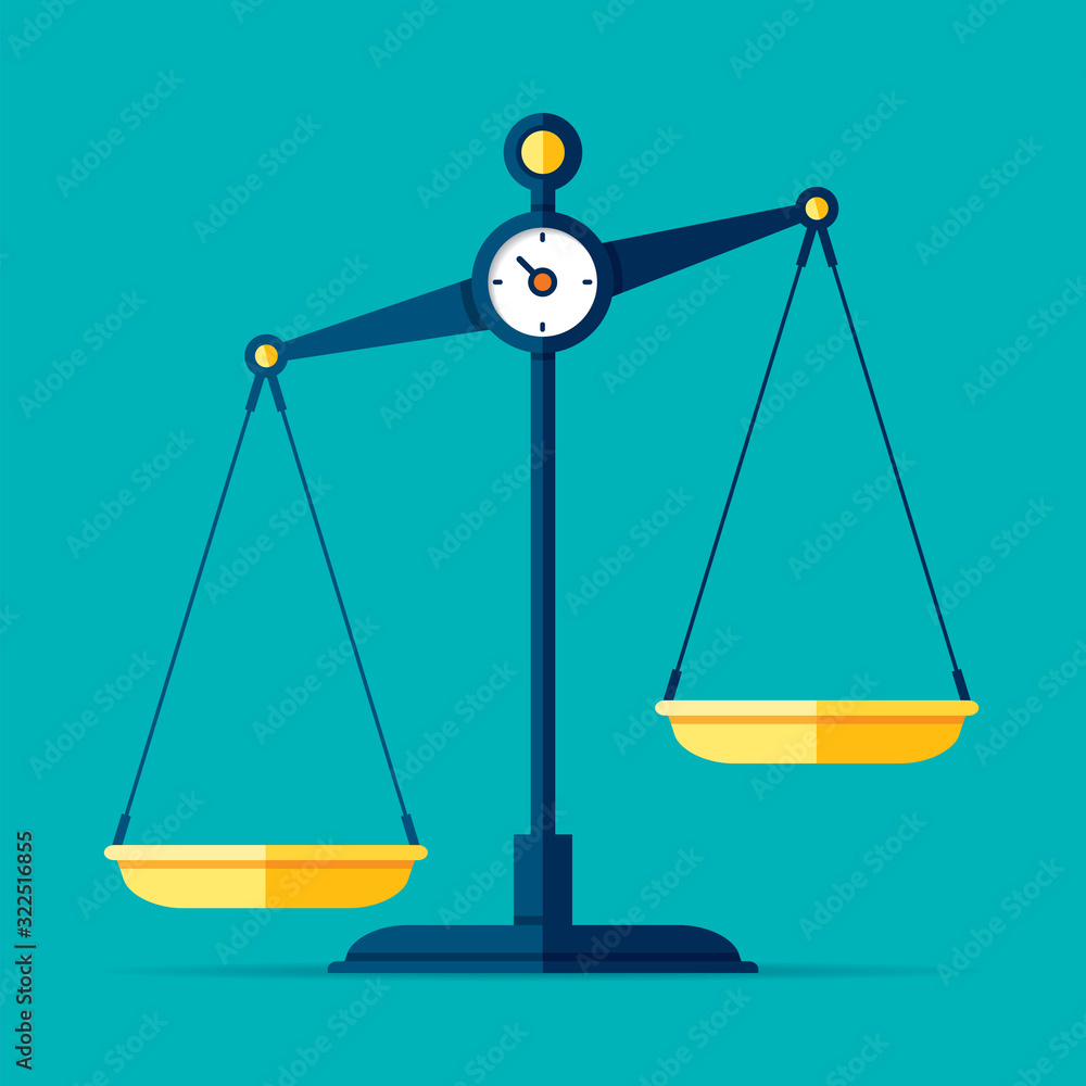 Poster scales icon in flat style. libra symbol, balance sign. vector design element for you project on colo