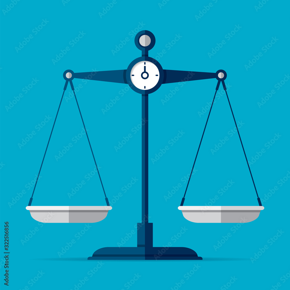 Poster scales icon in flat style. libra symbol, balance sign. vector design element for you project on colo