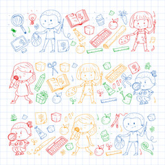 Back to school vector pattern. Education icons for children.