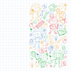 Back to school vector pattern. Education icons for children.