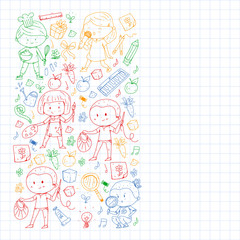 Back to school vector pattern. Education icons for children.