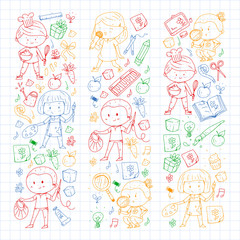 Back to school vector pattern. Education icons for children.