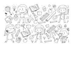 Back to school vector pattern. Education icons for children.