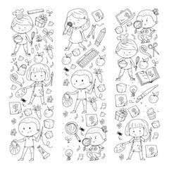 Back to school vector pattern. Education icons for children.