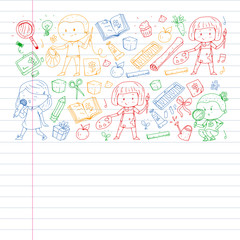 Back to school vector pattern. Education icons for children.