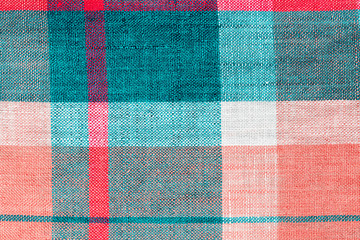 Checkered colored linen. Abstract background. Close-up