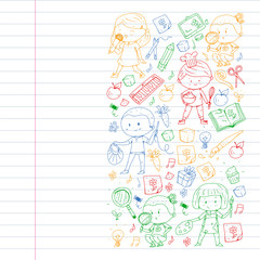 Back to school vector pattern. Education icons for children.