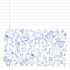 Back to school vector pattern. Education icons for children.