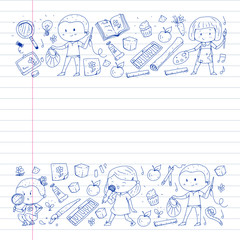 Back to school vector pattern. Education icons for children.