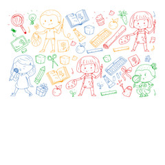 Back to school vector pattern. Education icons for children.