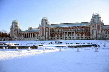 Obraz premium Architecture of Tsaritsyno park in Moscow in winter. 