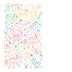 Back to school vector pattern. Education icons for children.