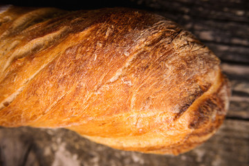 French baguettes texture background. Freshly baked bread, top view. Bread texture, close-up. Food...