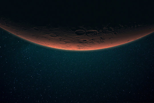 Beautiful Red Planet Mars In Space On A Starry Background. Solar System. Space Wallpaper.