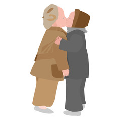 Children's kiss of a boy and a girl. Illustration of love. Happy valentines day. Vector illustration.