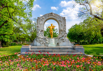 Monument to famous composer Johann Strauss in Stadtpark in spring, Vienna, Austria