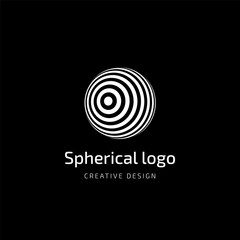 Vector logo design. Spherical globe icon with text. Template of logotype for business, communication, analytics, consult, education of world value.