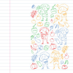 Children eating healthy food. Sport, fitness.