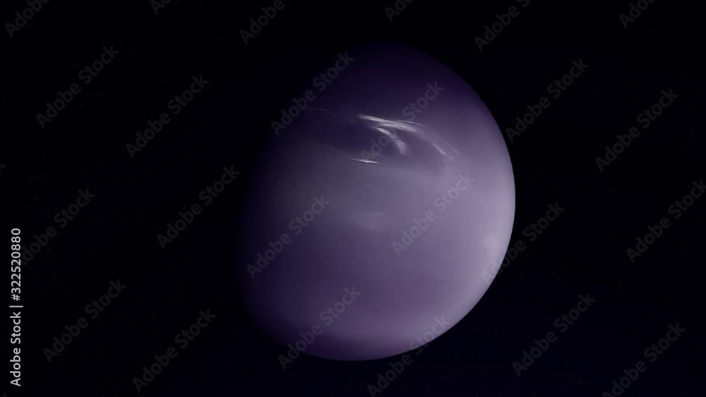 Poster abstract blue neptune planet rotating among in the endless universe in outer space. animation. abstr