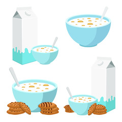 Bowl of cereals with milk vector design illustration isolated on white background