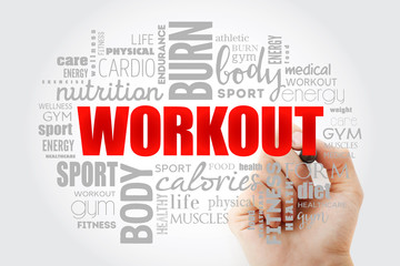 WORKOUT word cloud collage, sport concept background